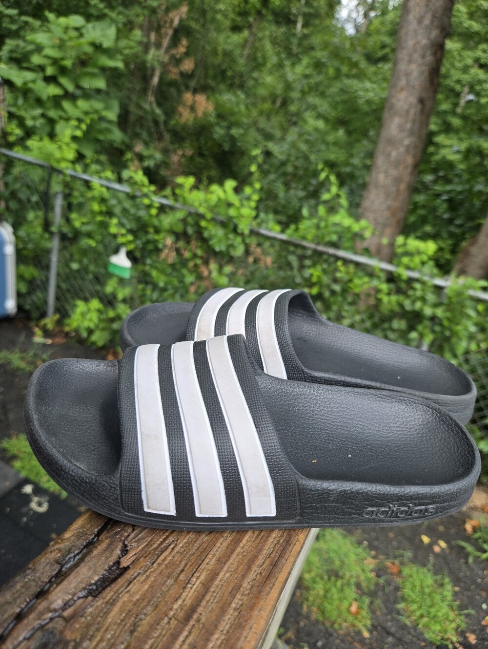 Adidas Kids Black Slide Sandals with White Stripes